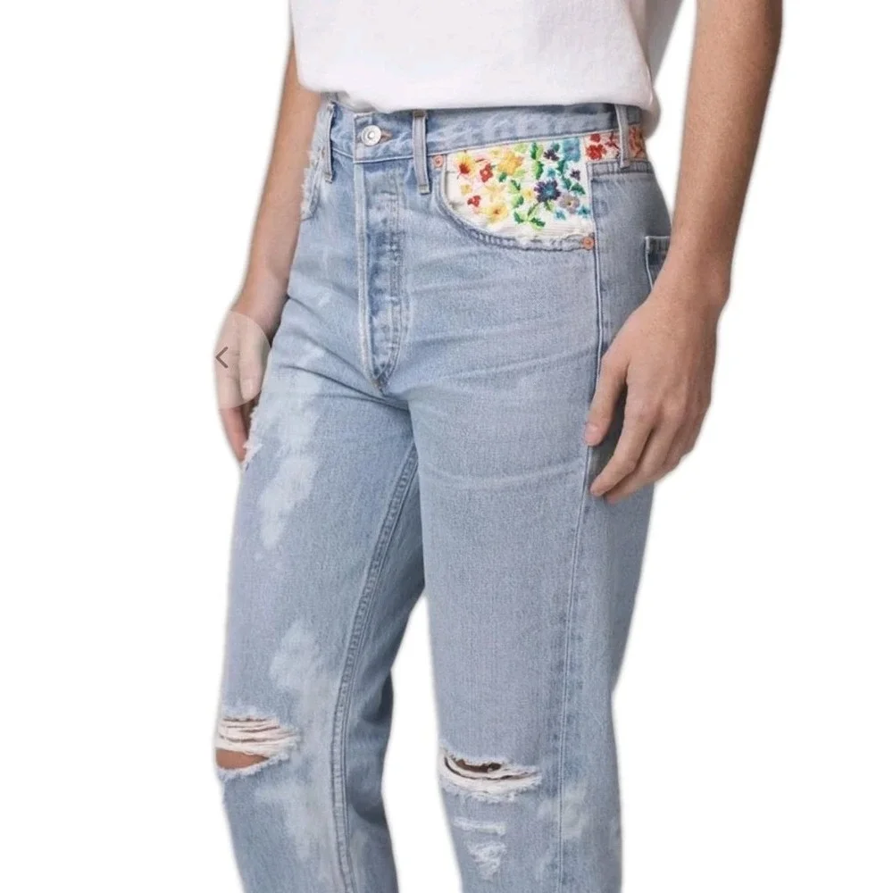 Citizens Of Humanity Jeans 27 Premium Vintage Button Fly Gia Rainbow Embroidered